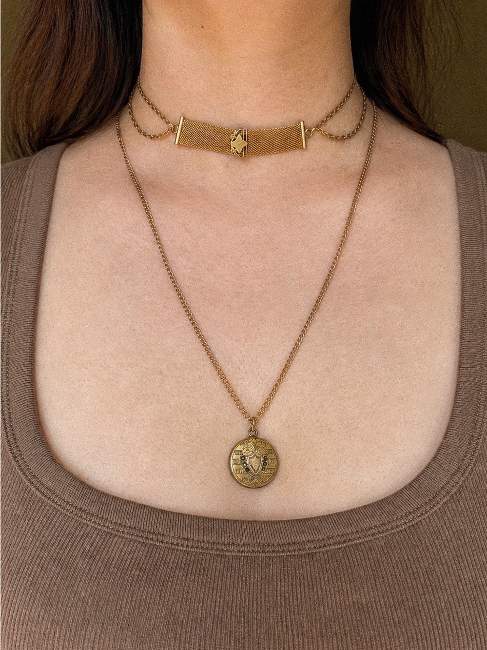 Antique Upcycled Choker Necklace Watch Chain Repurposed Panel Layering Collar - Picture 9 of 10